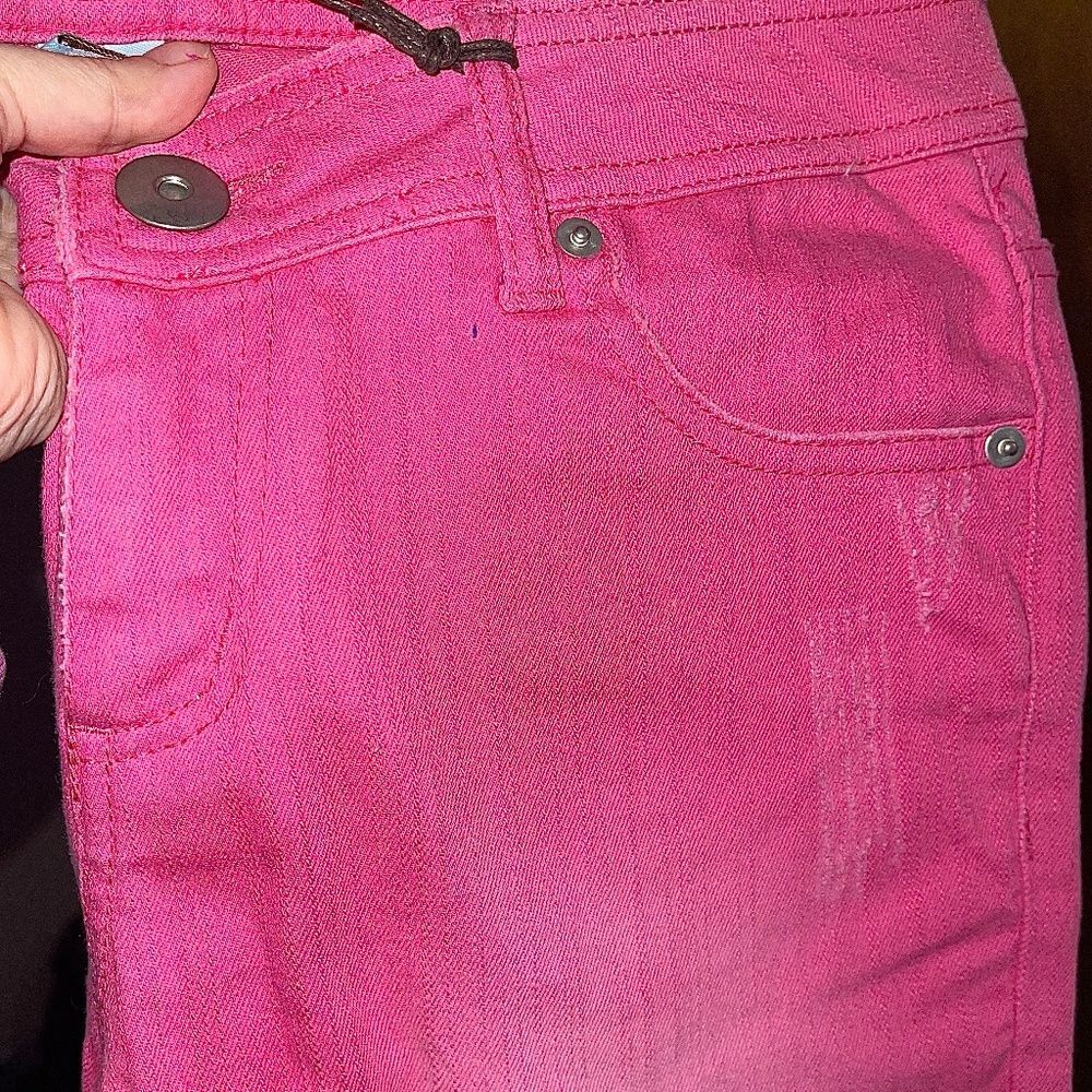 Barbiecore Hot Pink Skinny Jeans Straight Leg Stretchy Low-Rise VTG Juniors 11 - Picture 9 of 9